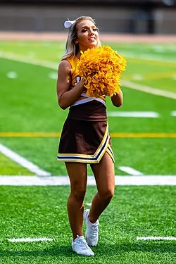 Cheerleaders in team uniform performing on field