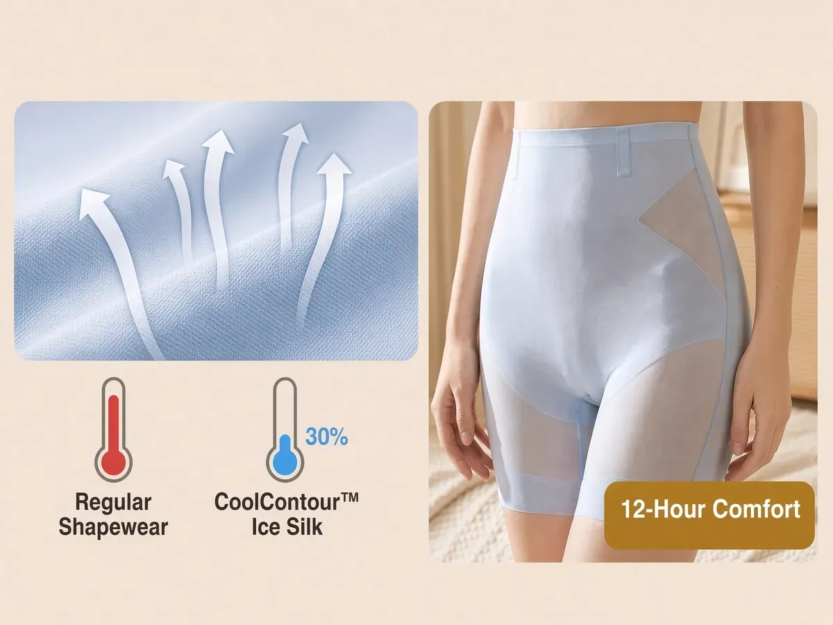 Ice silk cooling compression infographic with mesh panels