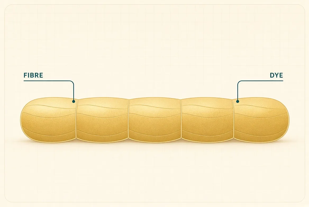 Cross-section of a fibre with dye soaked through its full thickness