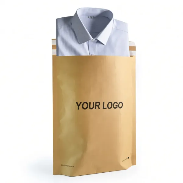 Kraft paper apparel bag with a printed brand logo