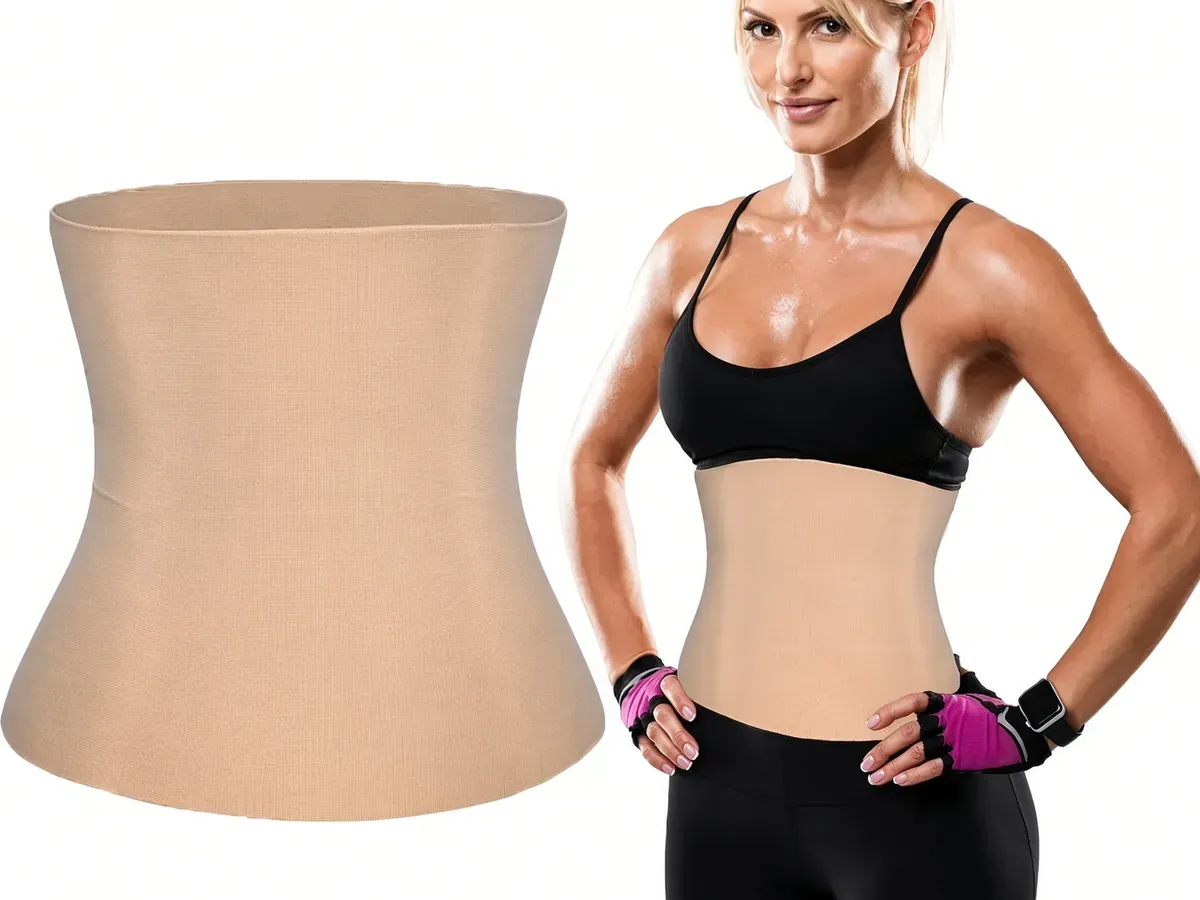 Model in a shaping garment beside a waist cincher