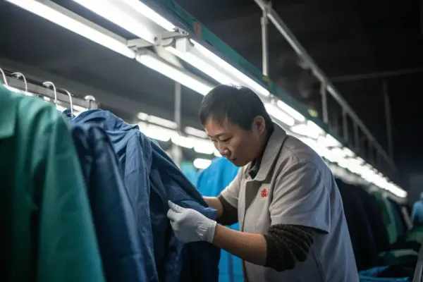 Quality inspection checking a finished jacket