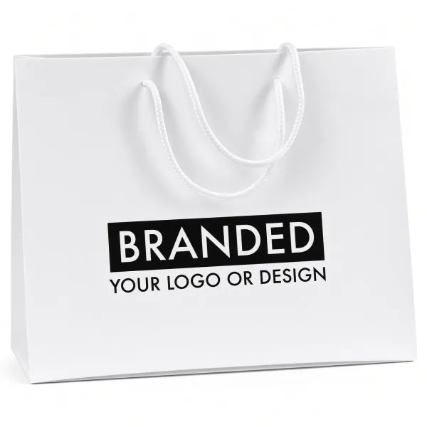 Clear branded poly garment bag with a printed logo
