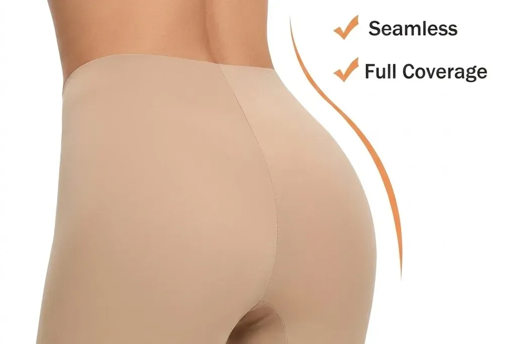 Seamless knit compression garment with no side seams