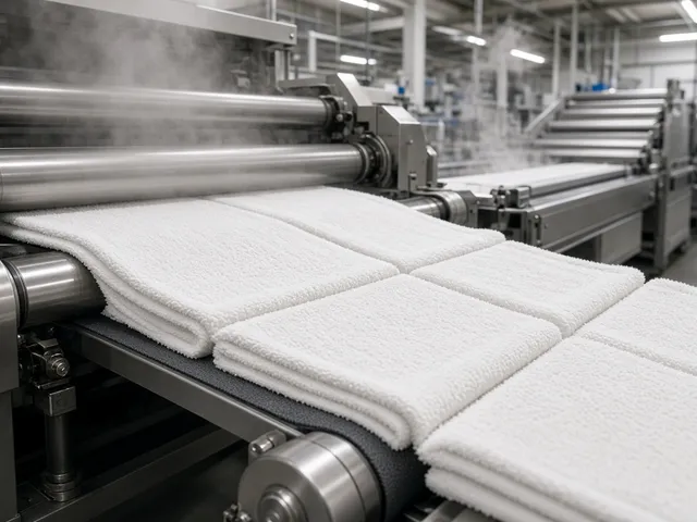 Pre-shrink and softening — towel running through the relaxation/calender line