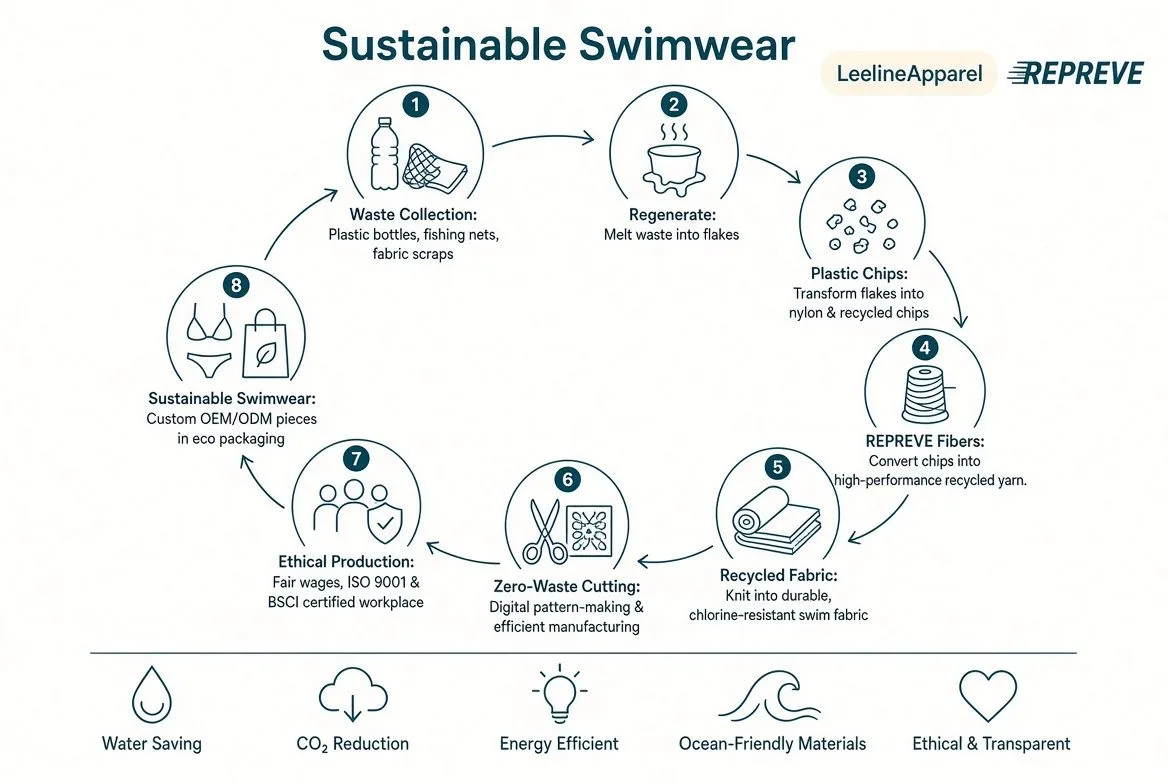 Sustainable swimwear fabric and ocean-toned production